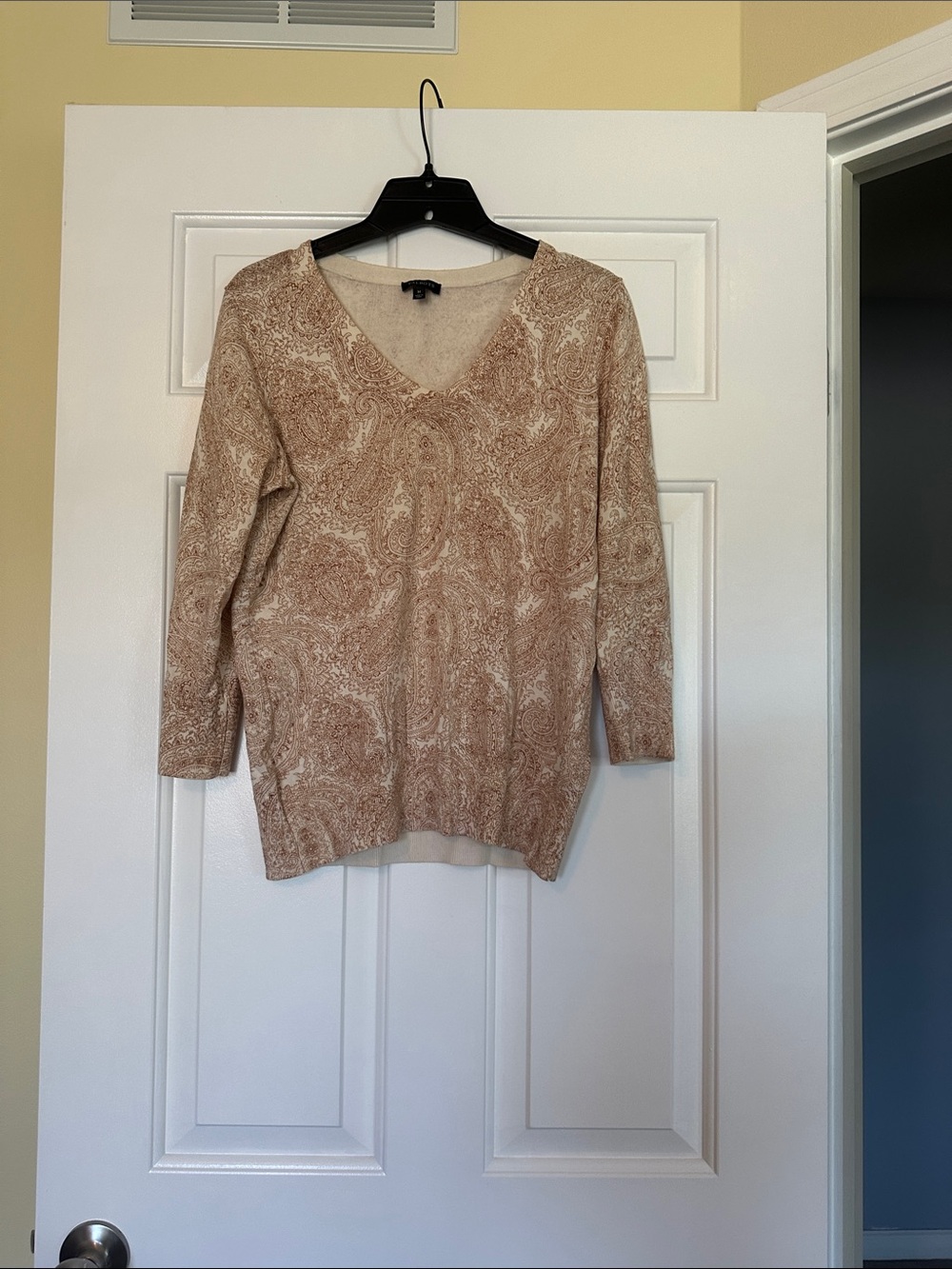 Talbots Beige Paisley V-Neck Sweater